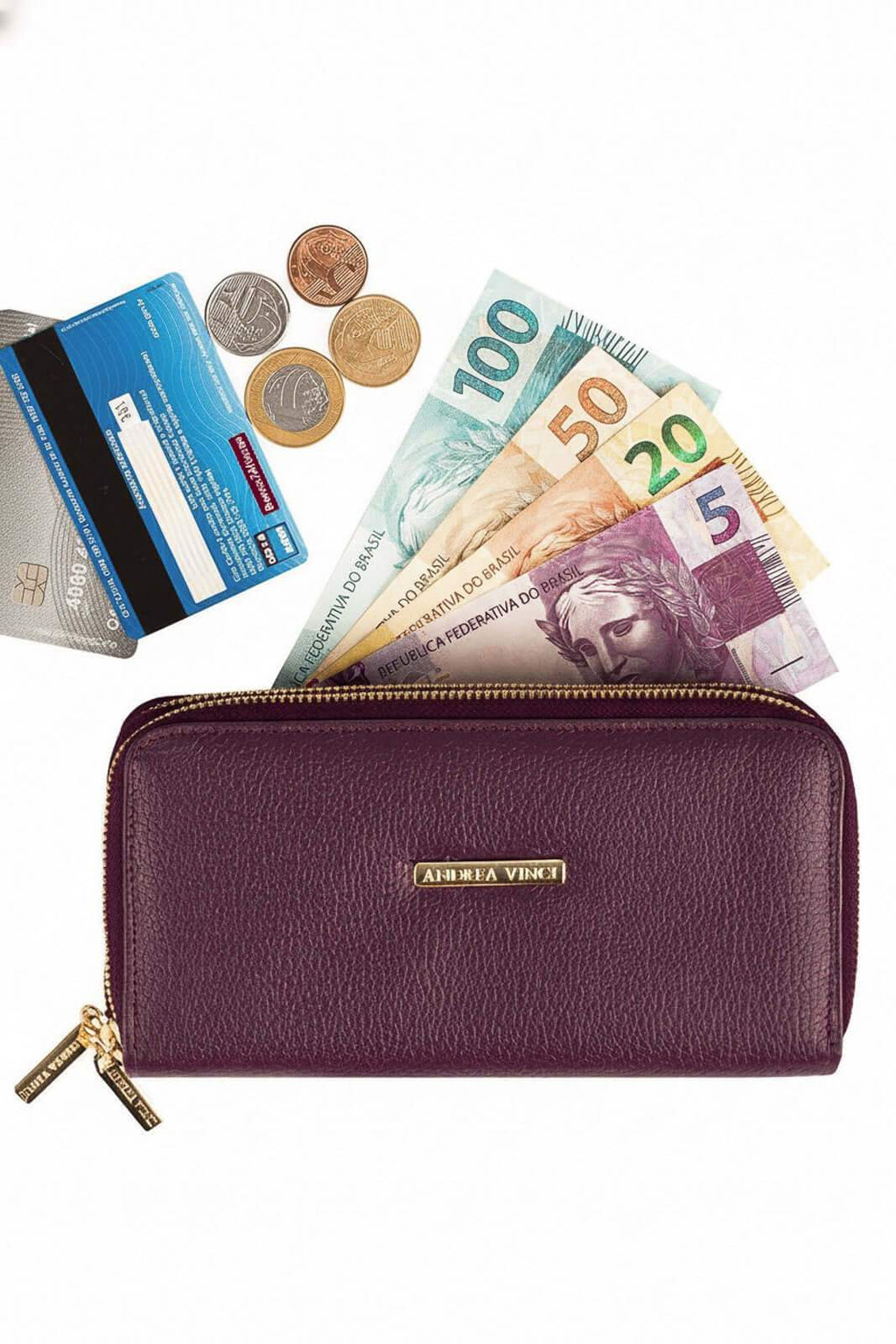 Carteira feminina de couro liso Tinna 10x19cm - Enluaze