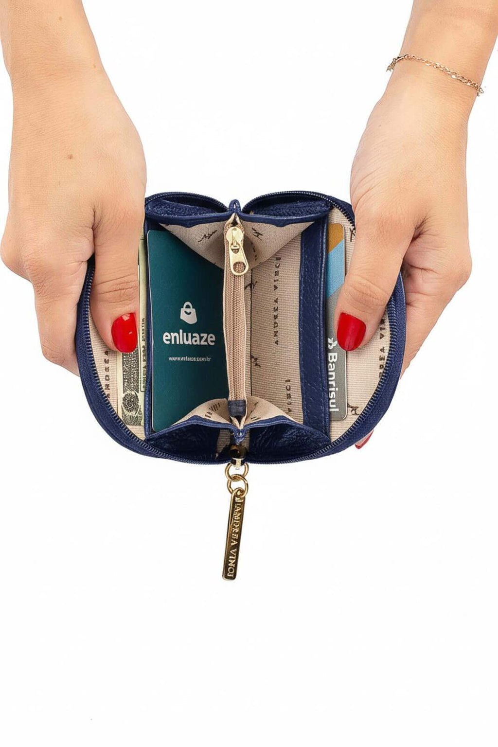 Mini carteira feminina de couro liso Ayla 9x11cm - Enluaze