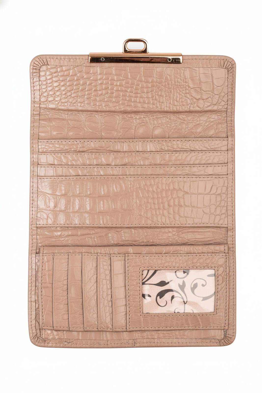 Carteira feminina de couro croco Kate 10,5x19,5cm - Enluaze