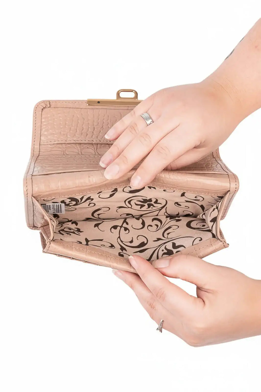 Carteira feminina de couro croco Kate 10,5x19,5cm - Enluaze