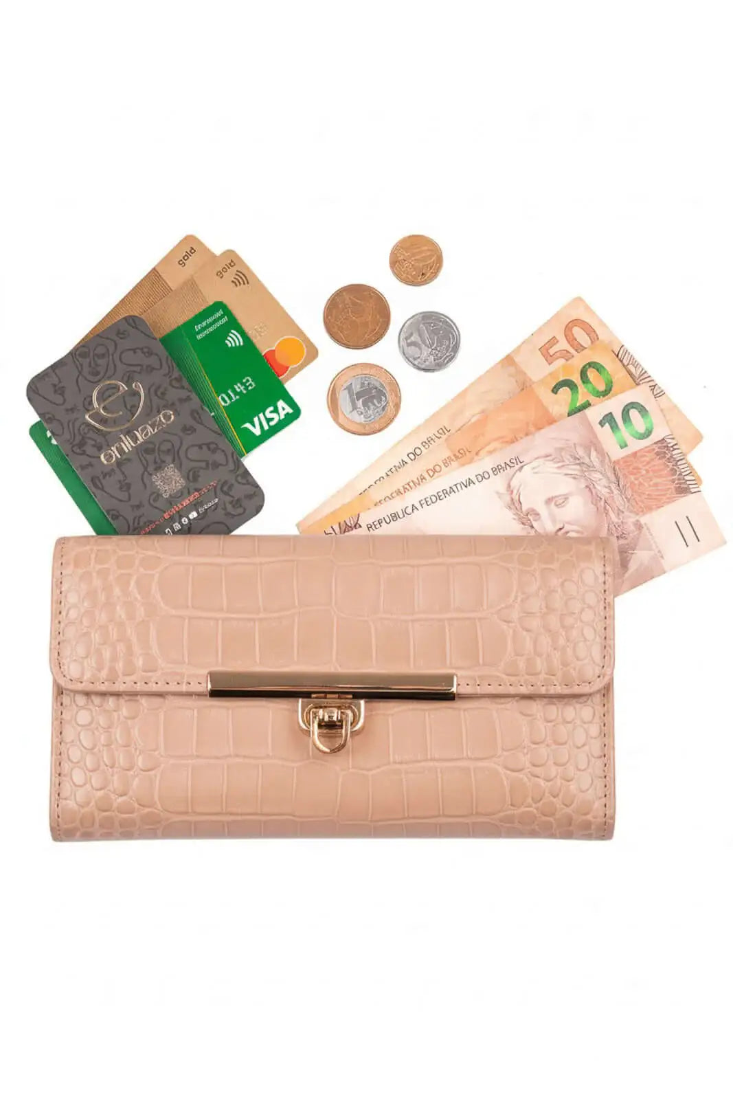 Carteira feminina de couro croco Kate 10,5x19,5cm - Enluaze