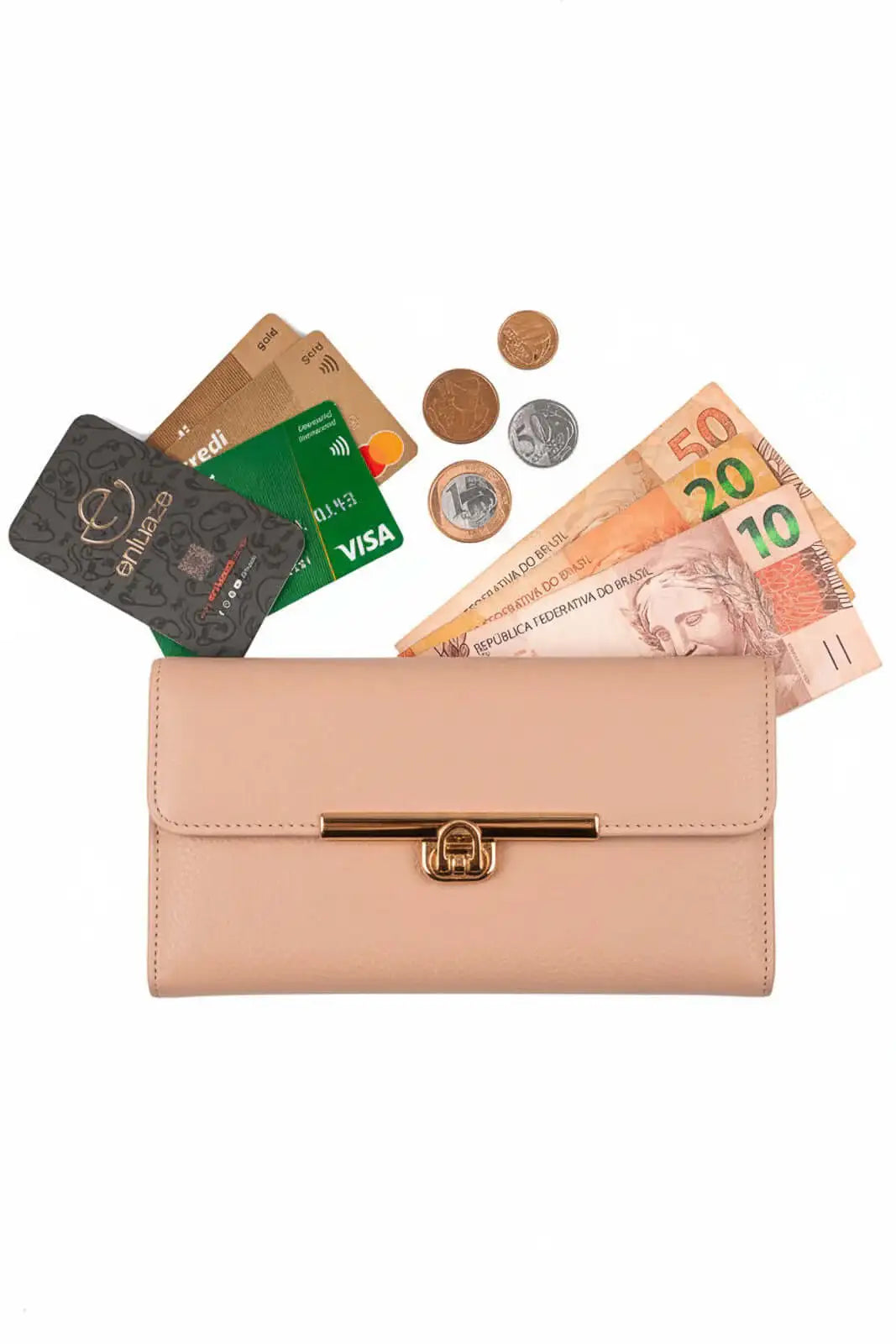 Carteira feminina de couro liso Kate 10,5x19,5cm - Enluaze