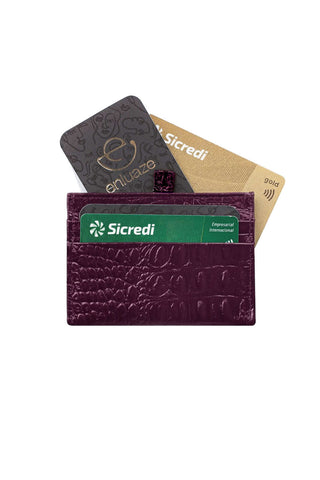 Porta cartões de couro croco Ianna 8x10cm