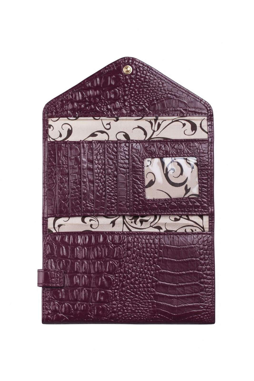 Carteira feminina de couro croco Clara 10,5x19cm - Enluaze