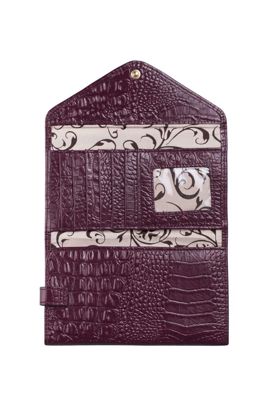 Carteira feminina de couro croco Clara 10,5x19cm - Enluaze