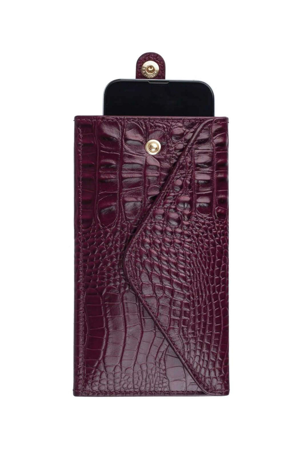 Carteira feminina de couro croco Clara 10,5x19cm - Enluaze