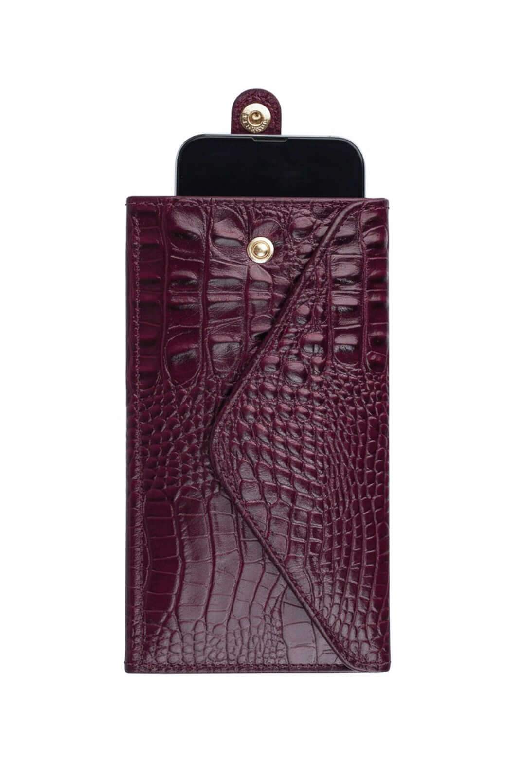 Carteira feminina de couro croco Clara 10,5x19cm - Enluaze