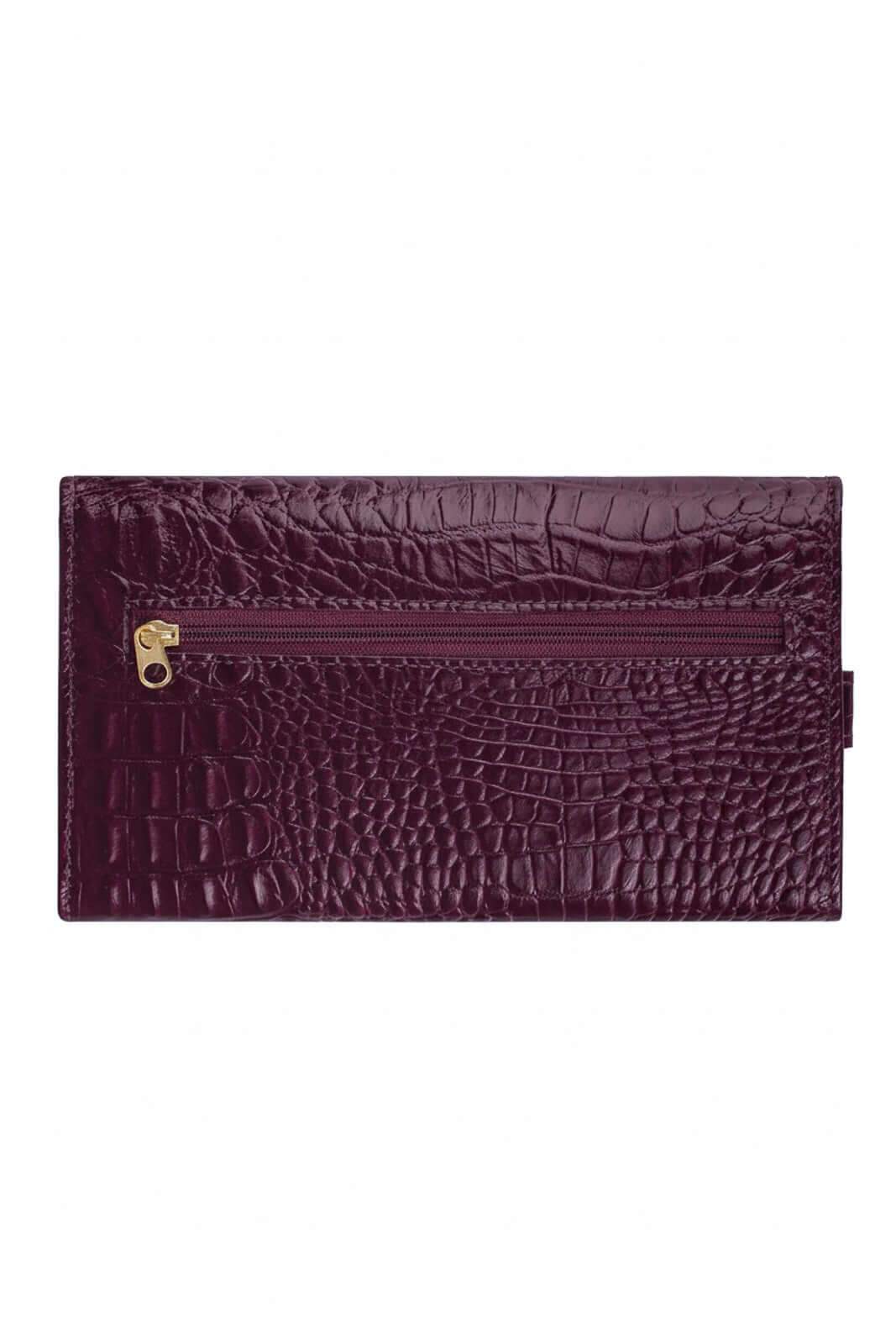 Carteira feminina de couro croco Clara 10,5x19cm - Enluaze