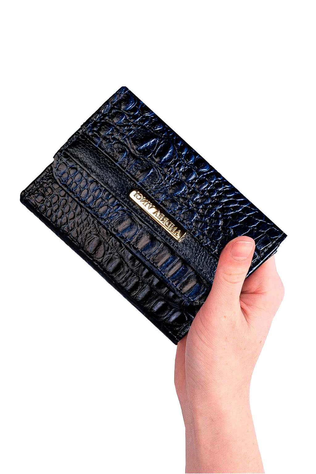 Carteira feminina de couro croco Jade 10,5x13cm