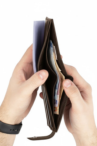 Carteira masculina de couro floater com botão Matt 8,5x11,5cm