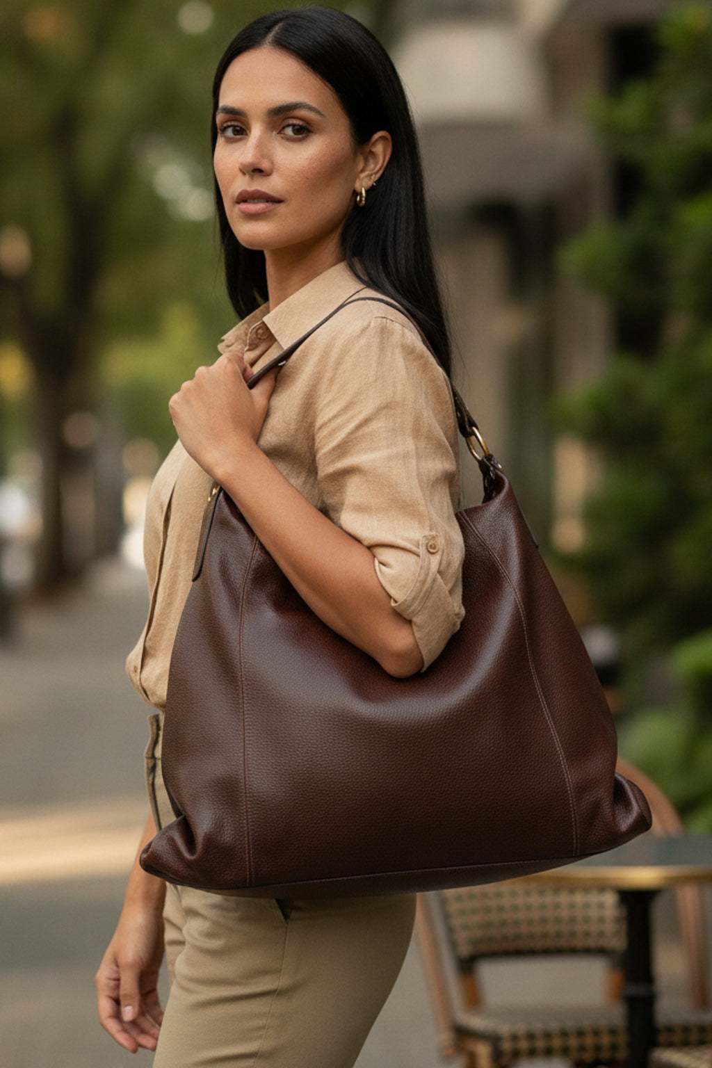 Bolsa saco grande de couro liso Cris
