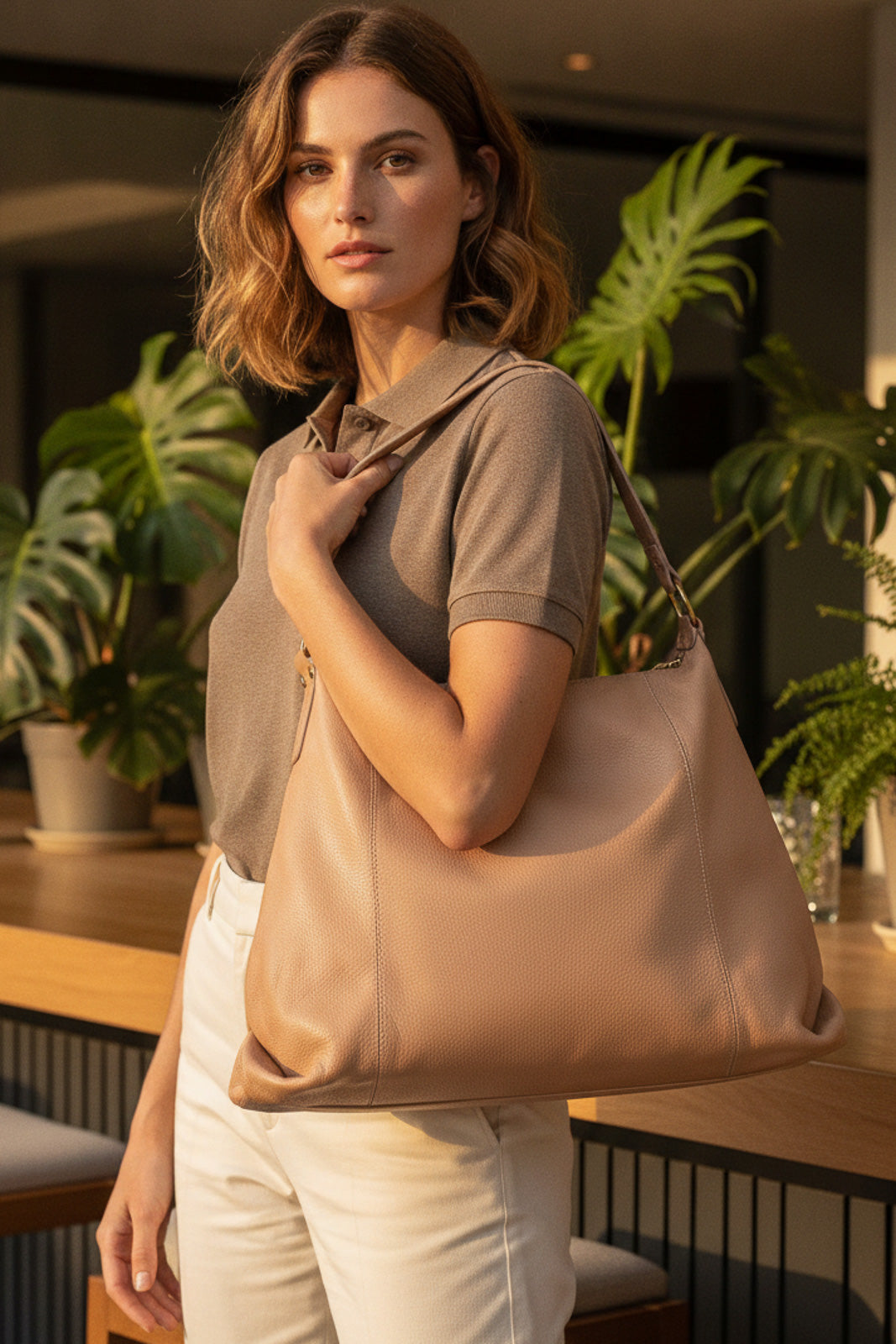 Bolsa saco grande de couro liso Cris