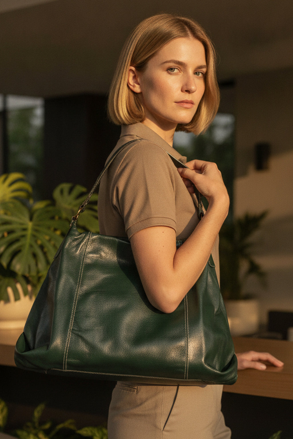 Bolsa saco grande de couro liso Cris