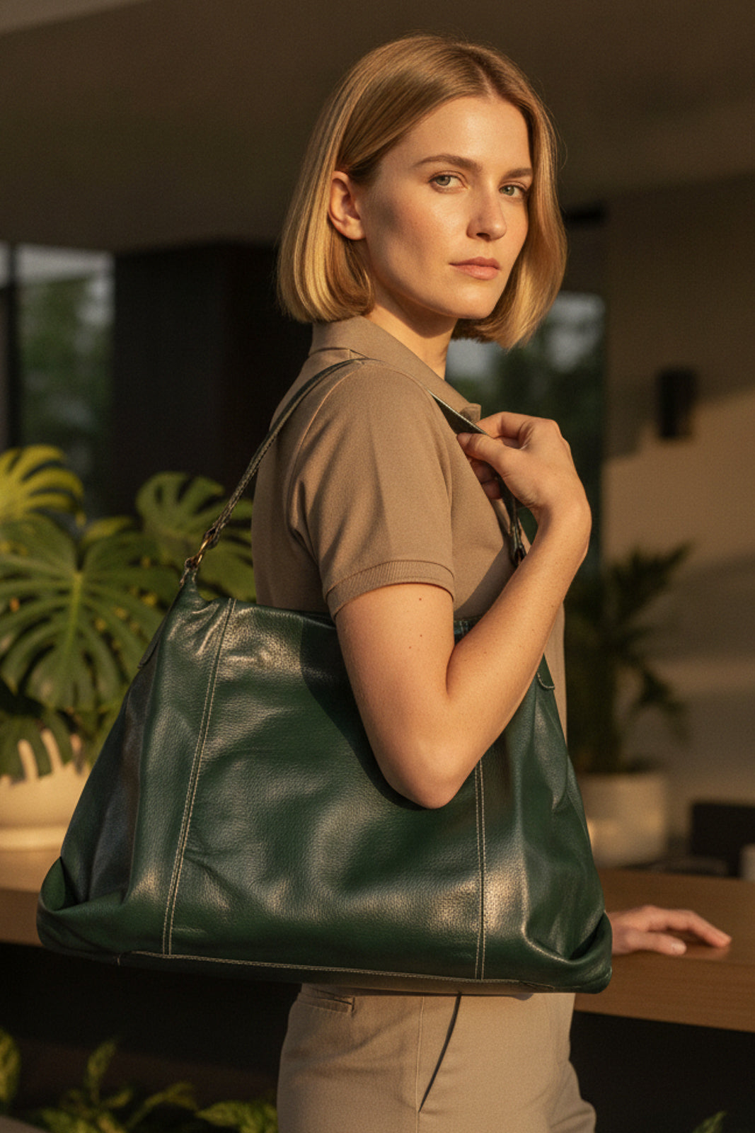 Bolsa saco grande de couro liso Cris