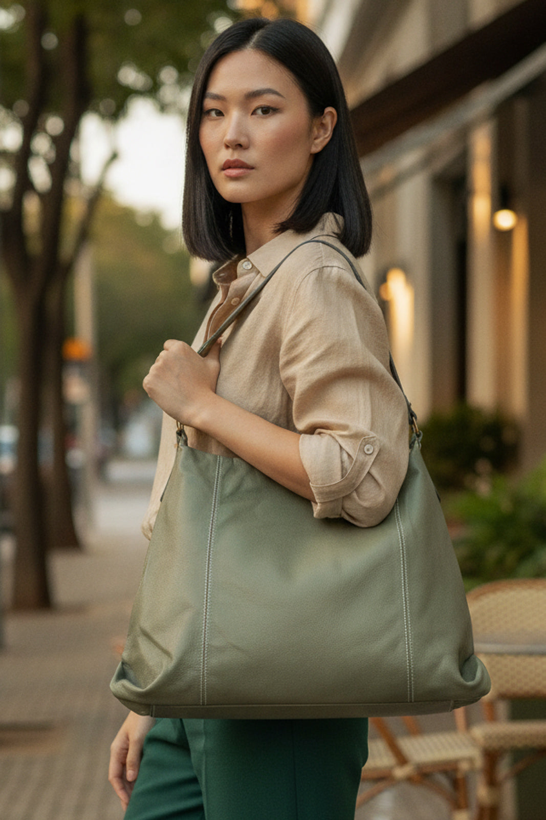 Bolsa saco grande de couro liso Cris