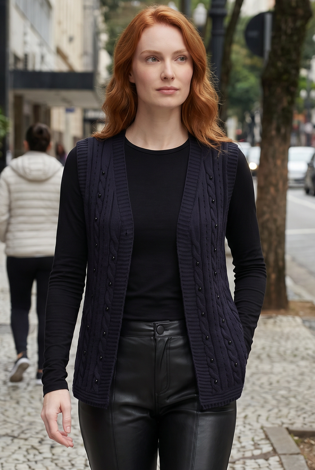 Colete de malha feminino com tranças 60006
