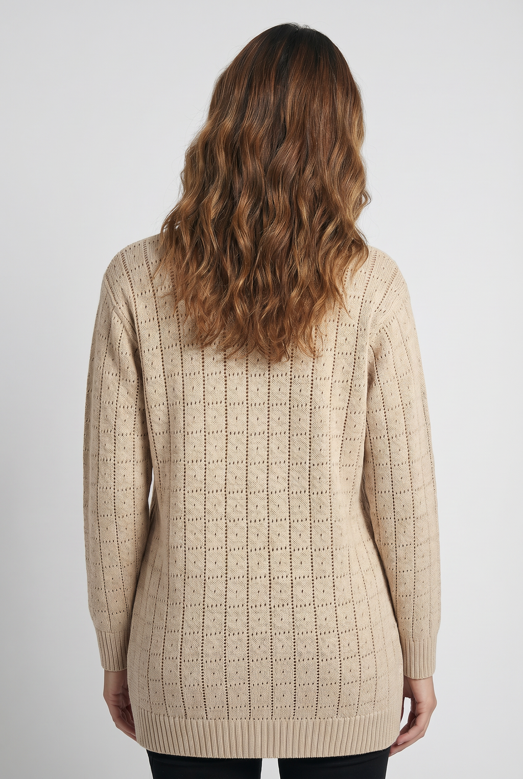 Cardigan alongado de tricô vazado 60011
