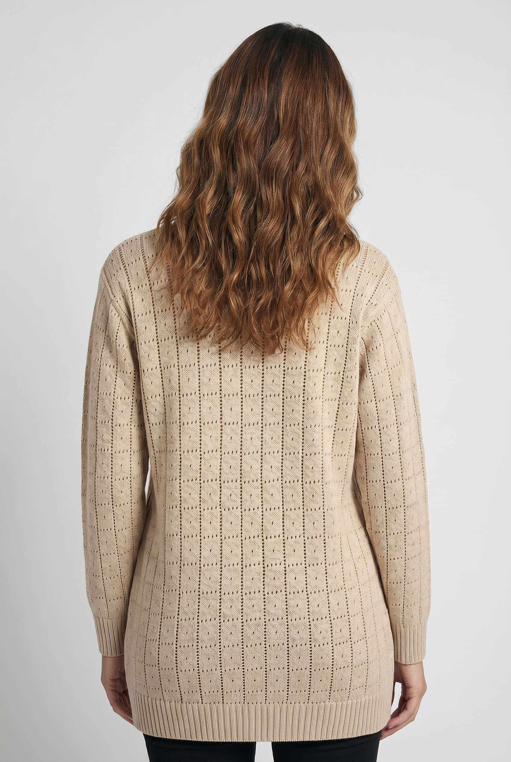 Cardigan alongado de tricô vazado 60011