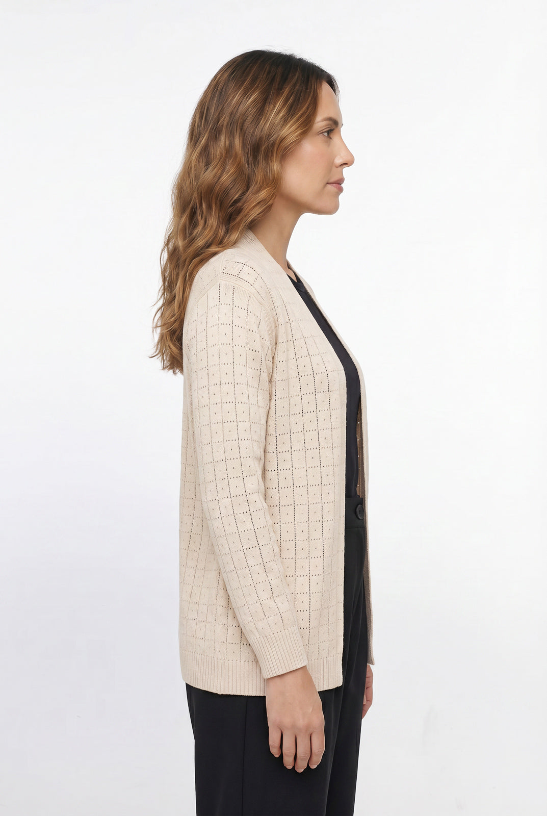 Cardigan alongado de tricô vazado 60011