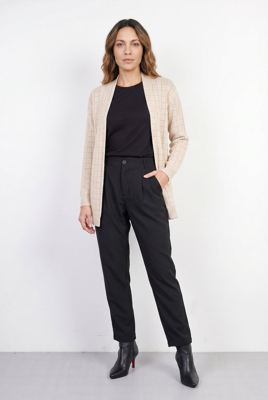Cardigan alongado de tricô vazado 60011