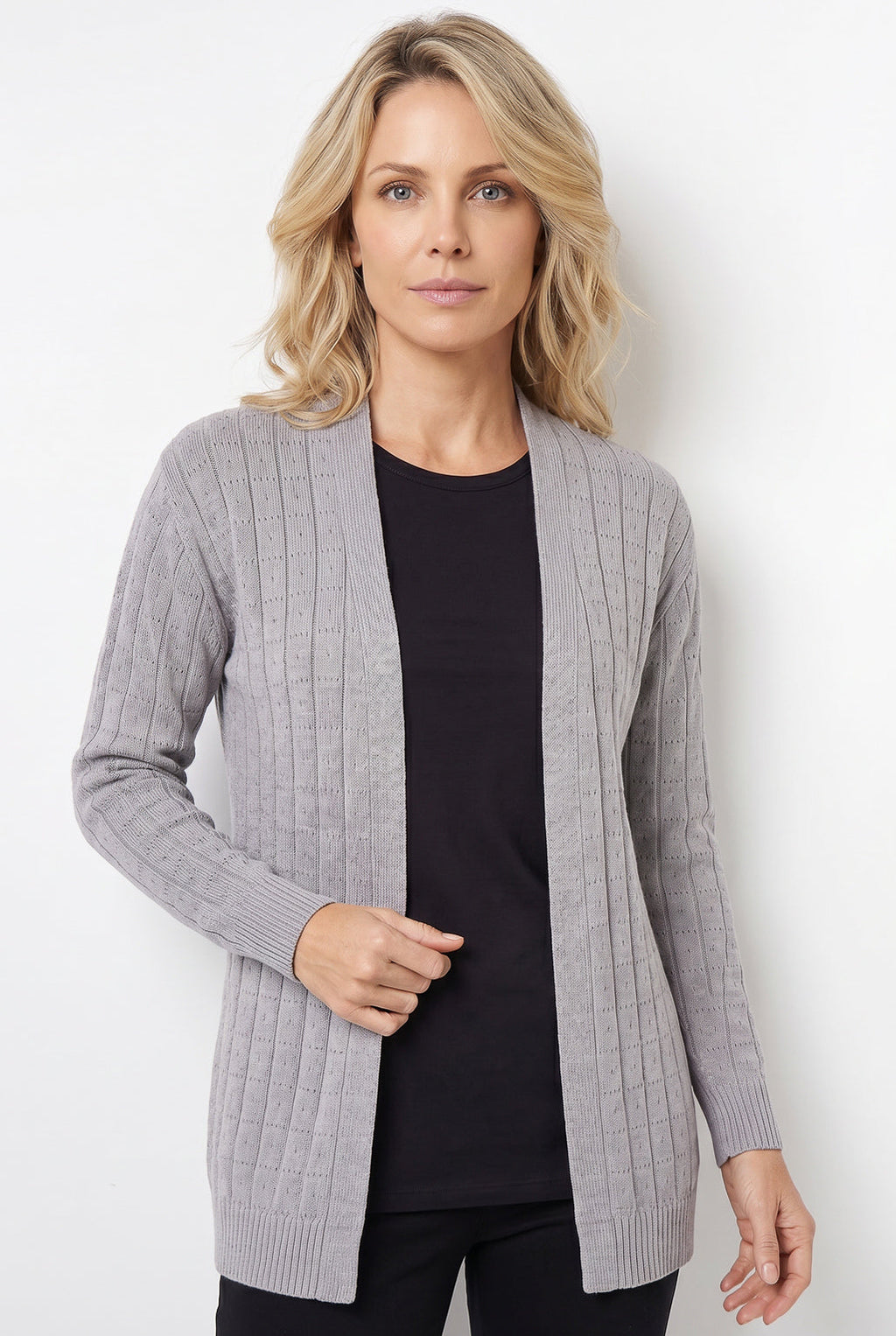 Cardigan alongado de tricô vazado 60011