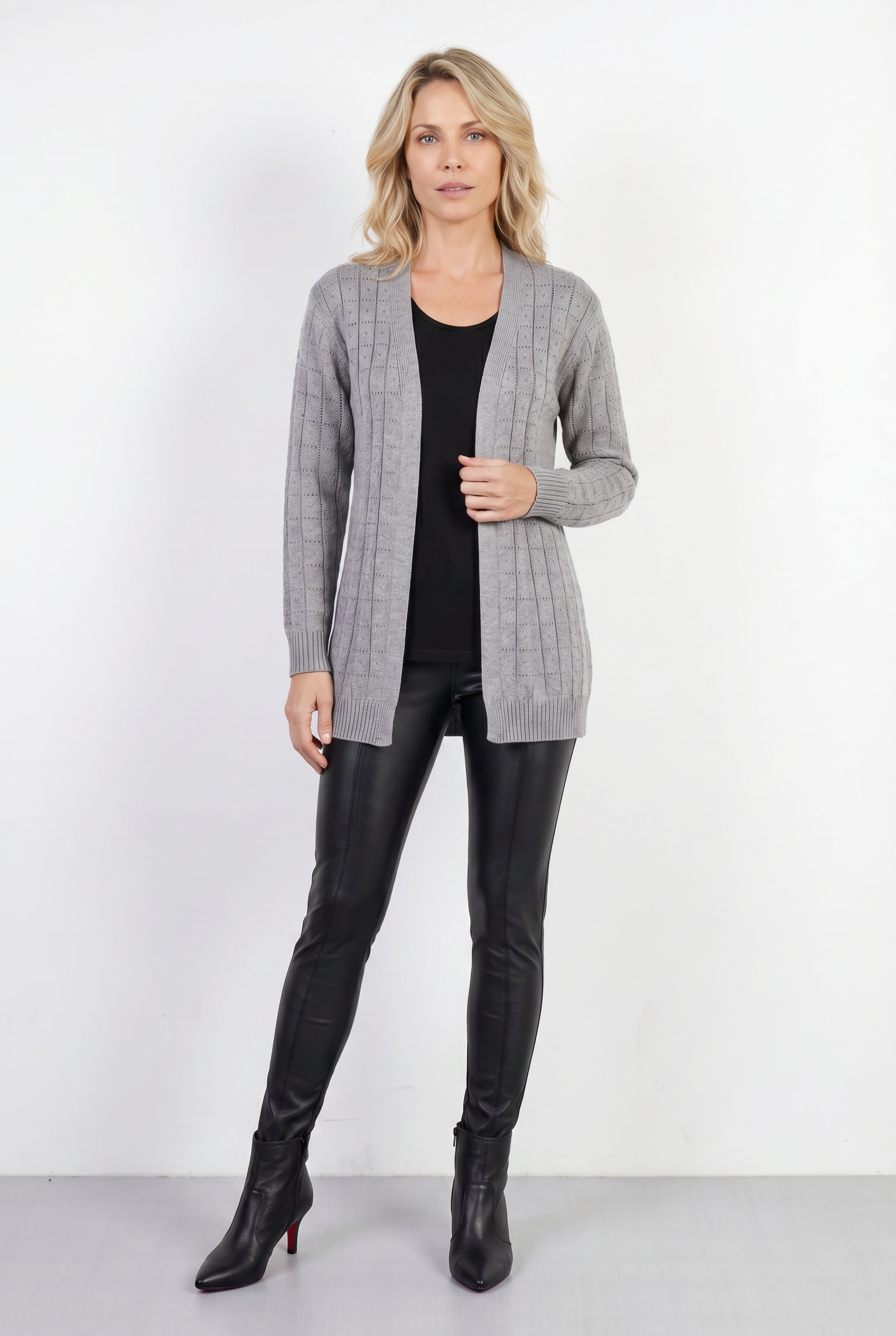 Cardigan alongado de tricô vazado 60011