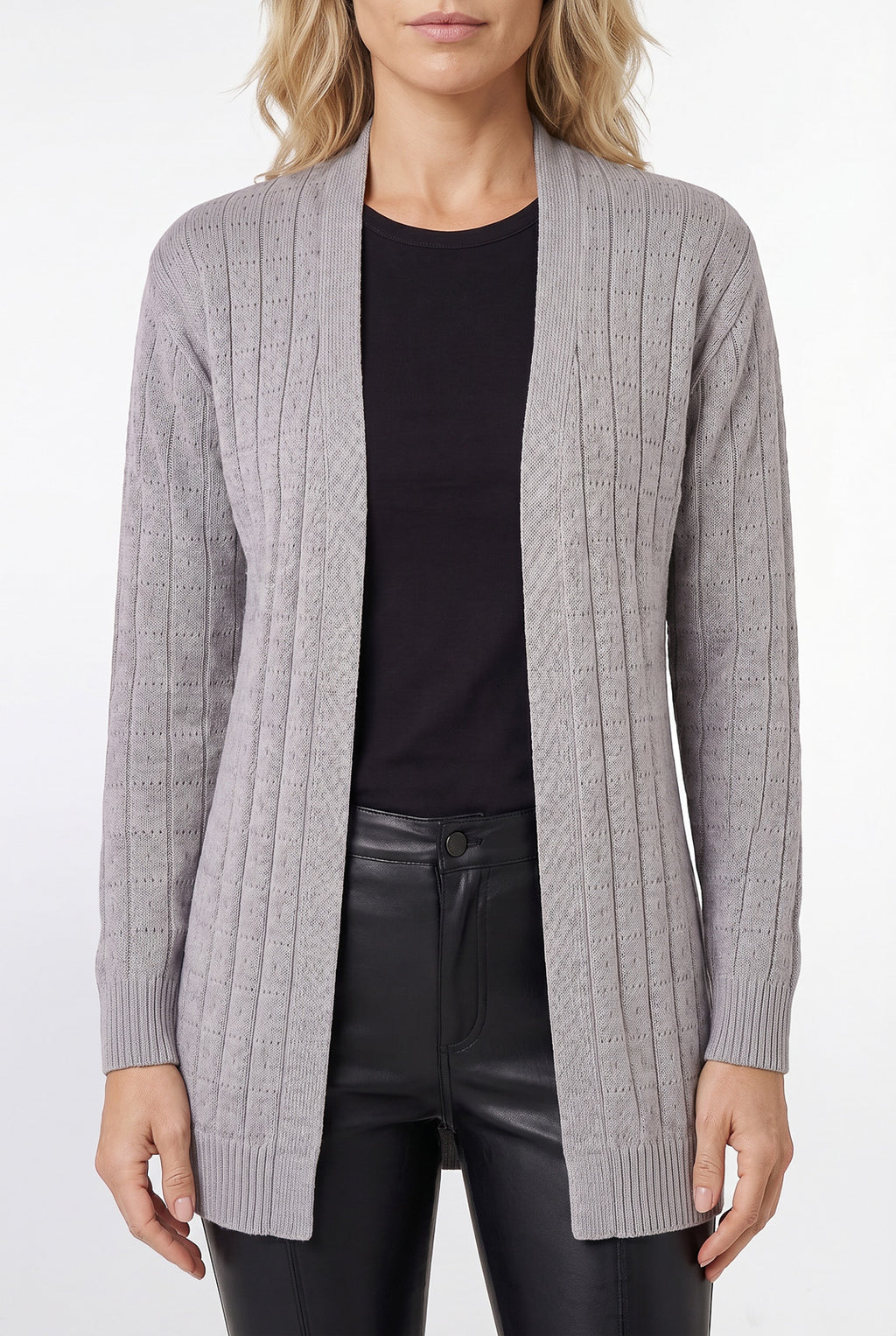 Cardigan alongado de tricô vazado 60011