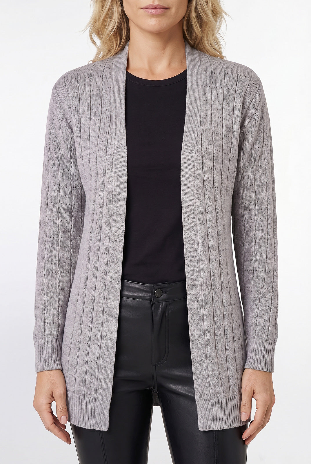 Cardigan alongado de tricô vazado 60011