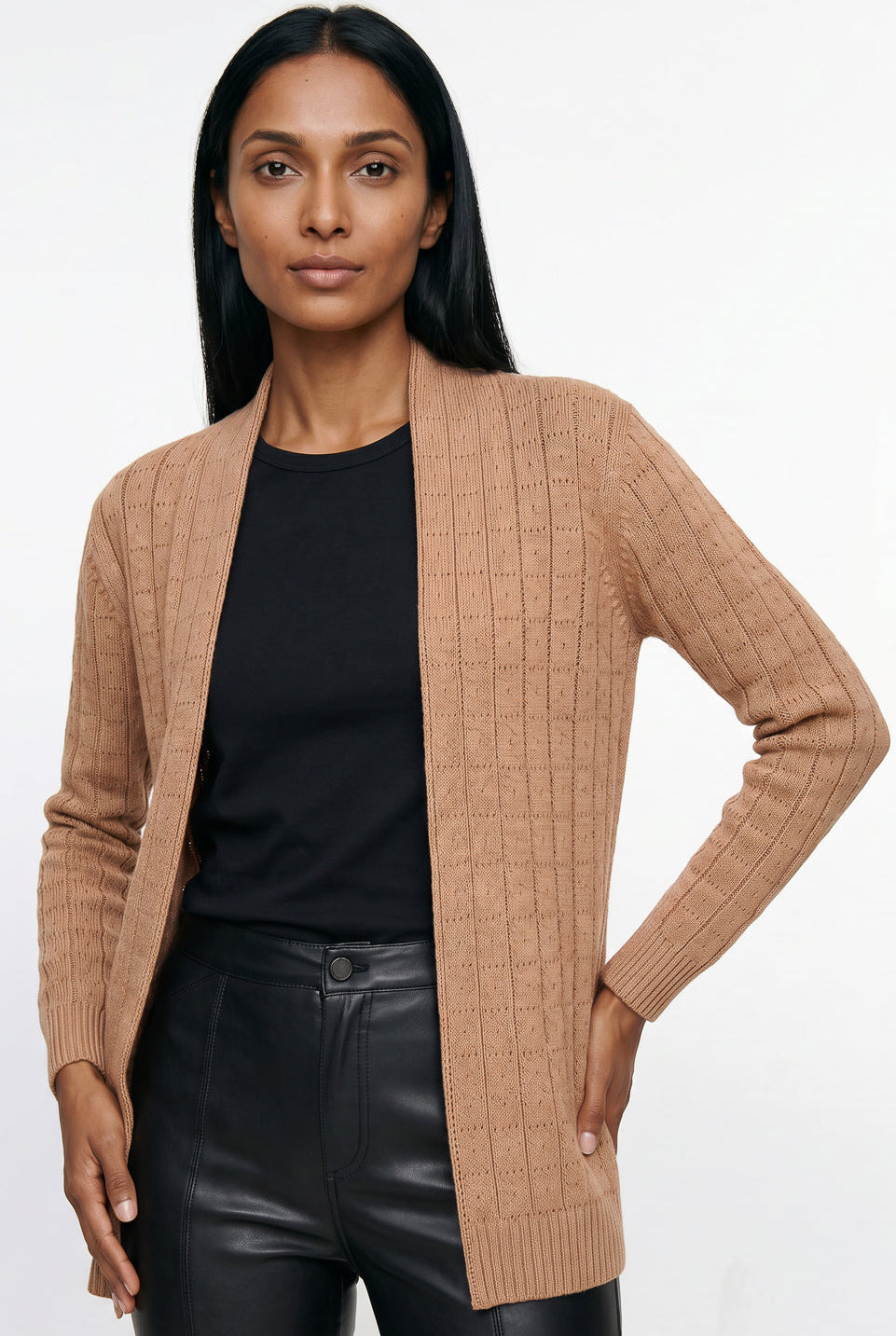 Cardigan alongado de tricô vazado 60011