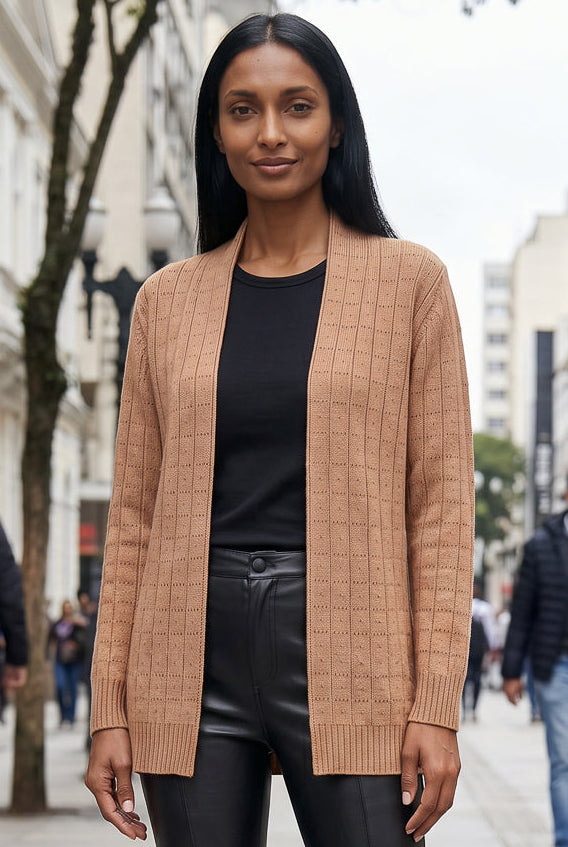 Cardigan alongado de tricô vazado 60011