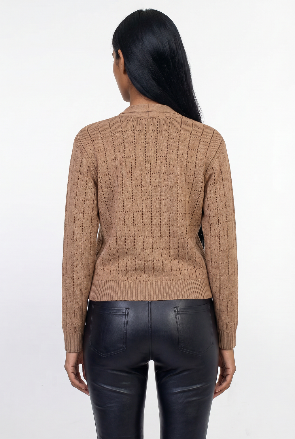 Cardigan alongado de tricô vazado 60011
