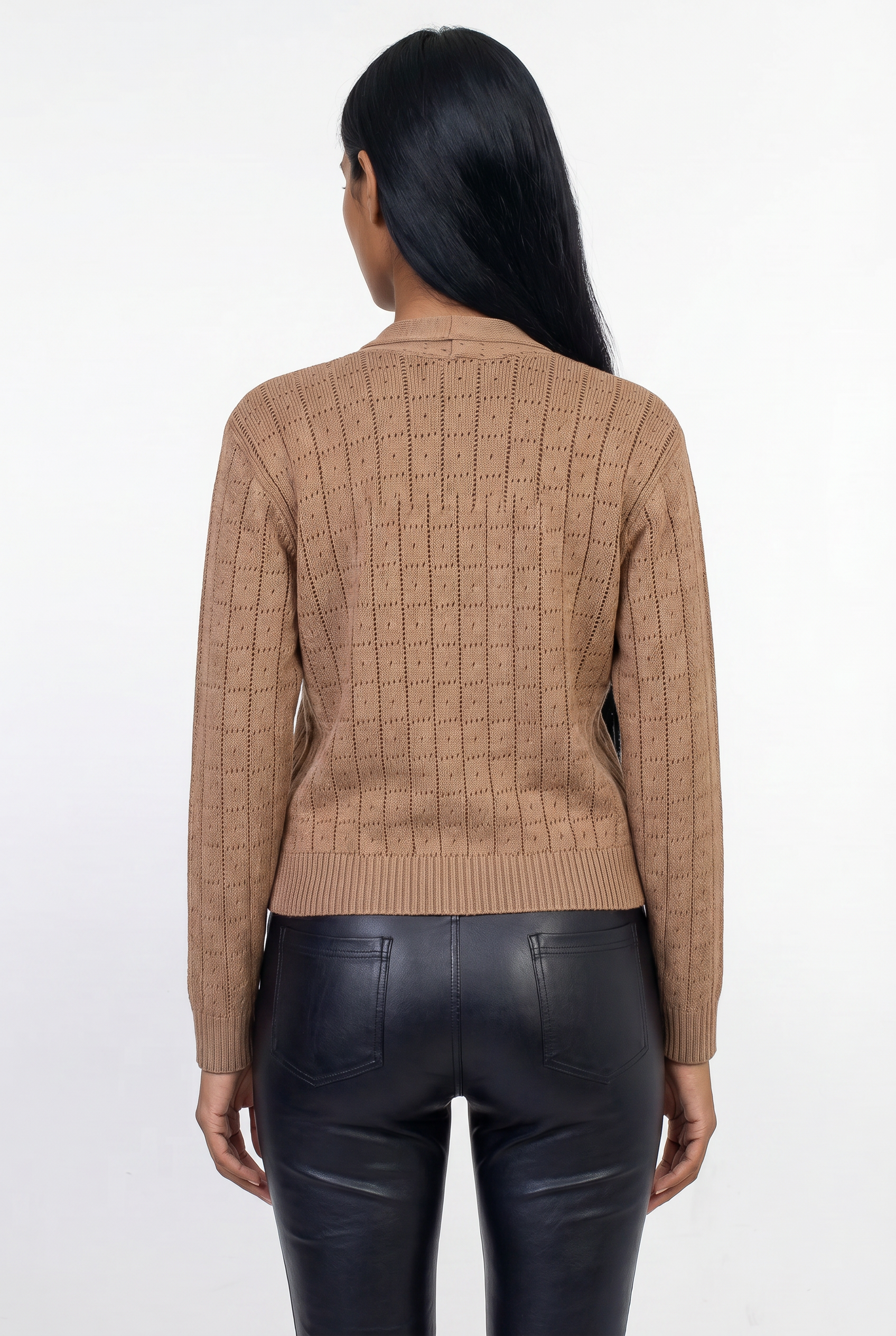 Cardigan alongado de tricô vazado 60011