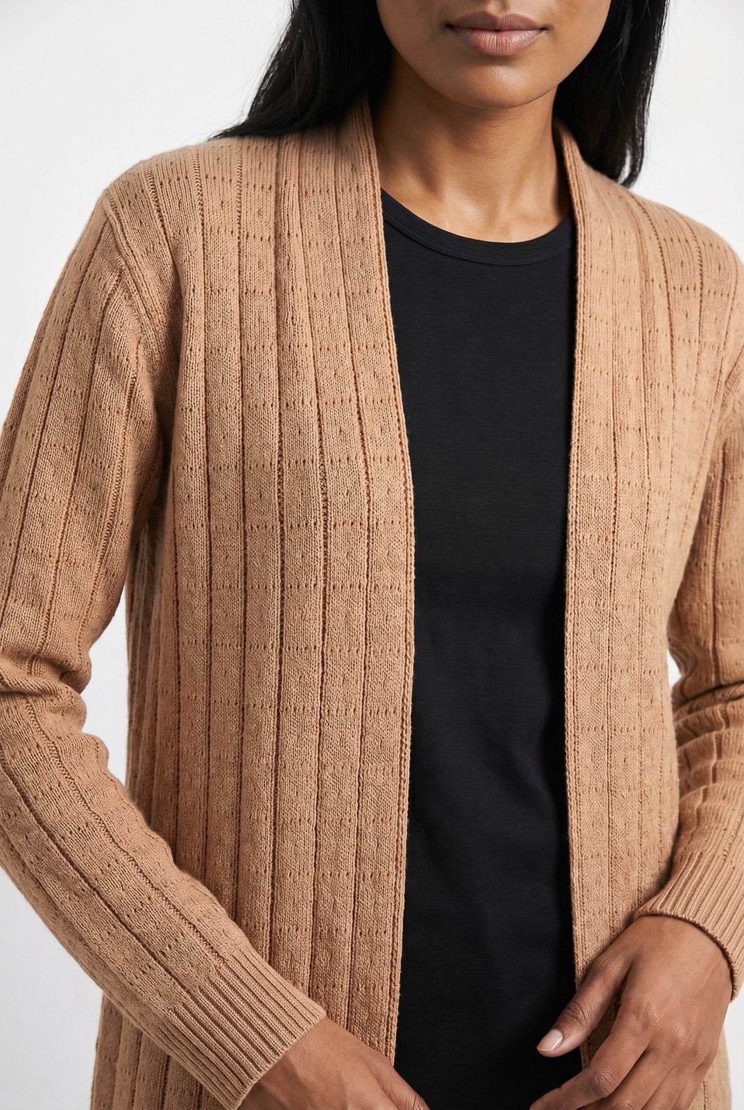 Cardigan alongado de tricô vazado 60011