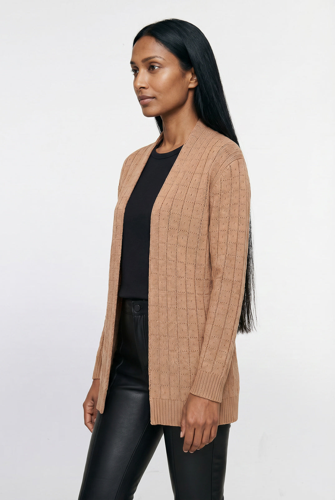 Cardigan alongado de tricô vazado 60011