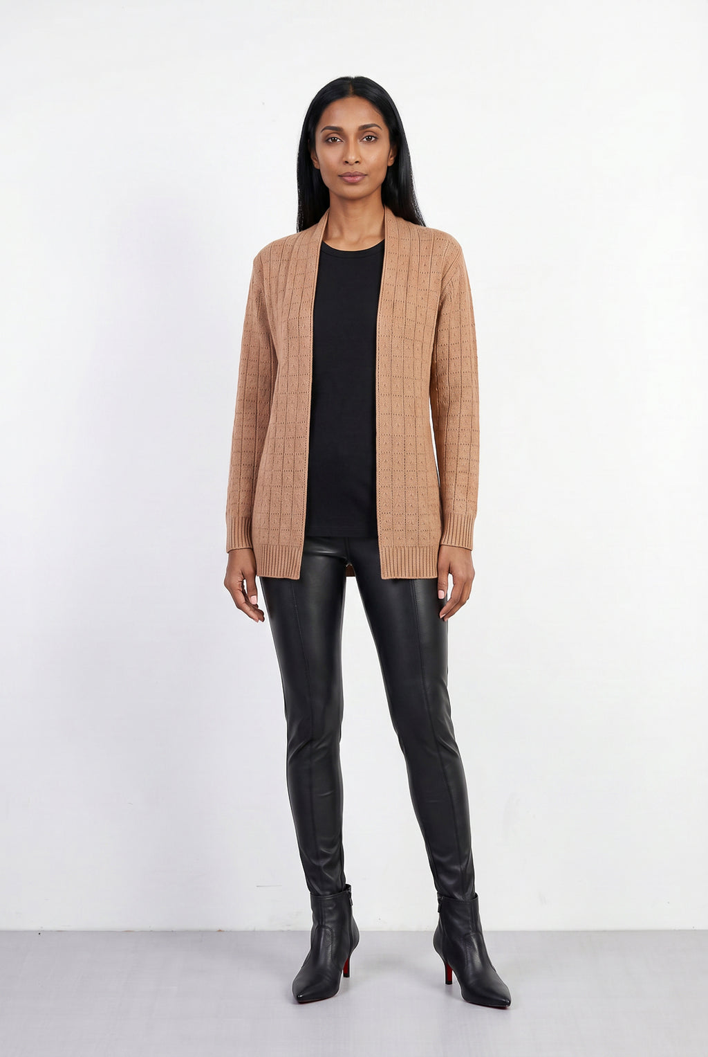 Cardigan alongado de tricô vazado 60011