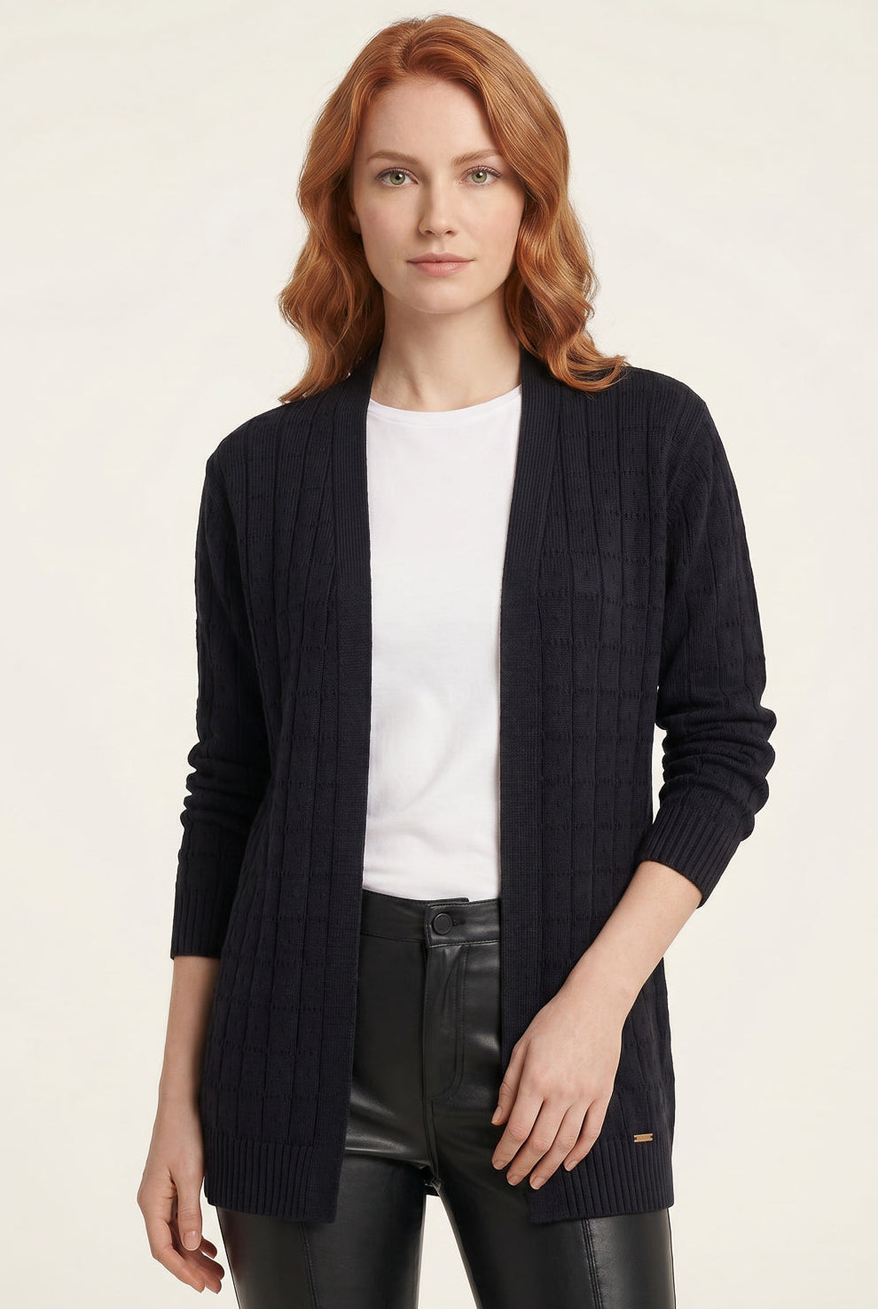 Cardigan alongado de tricô vazado 60011