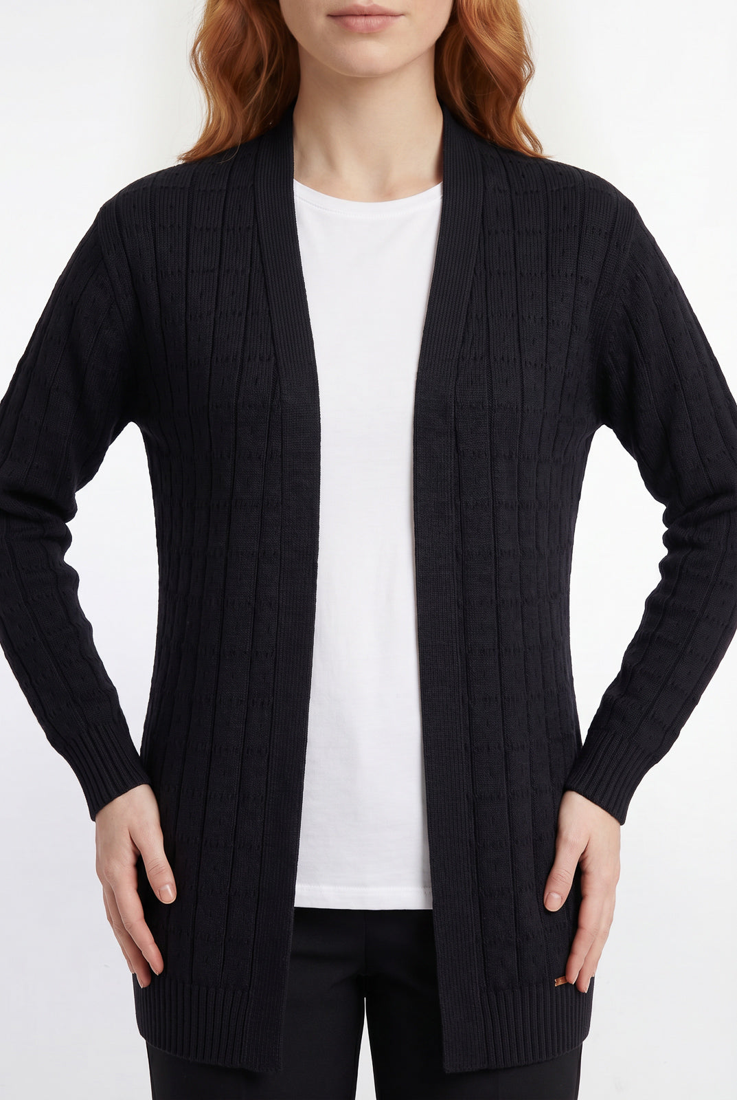 Cardigan alongado de tricô vazado 60011