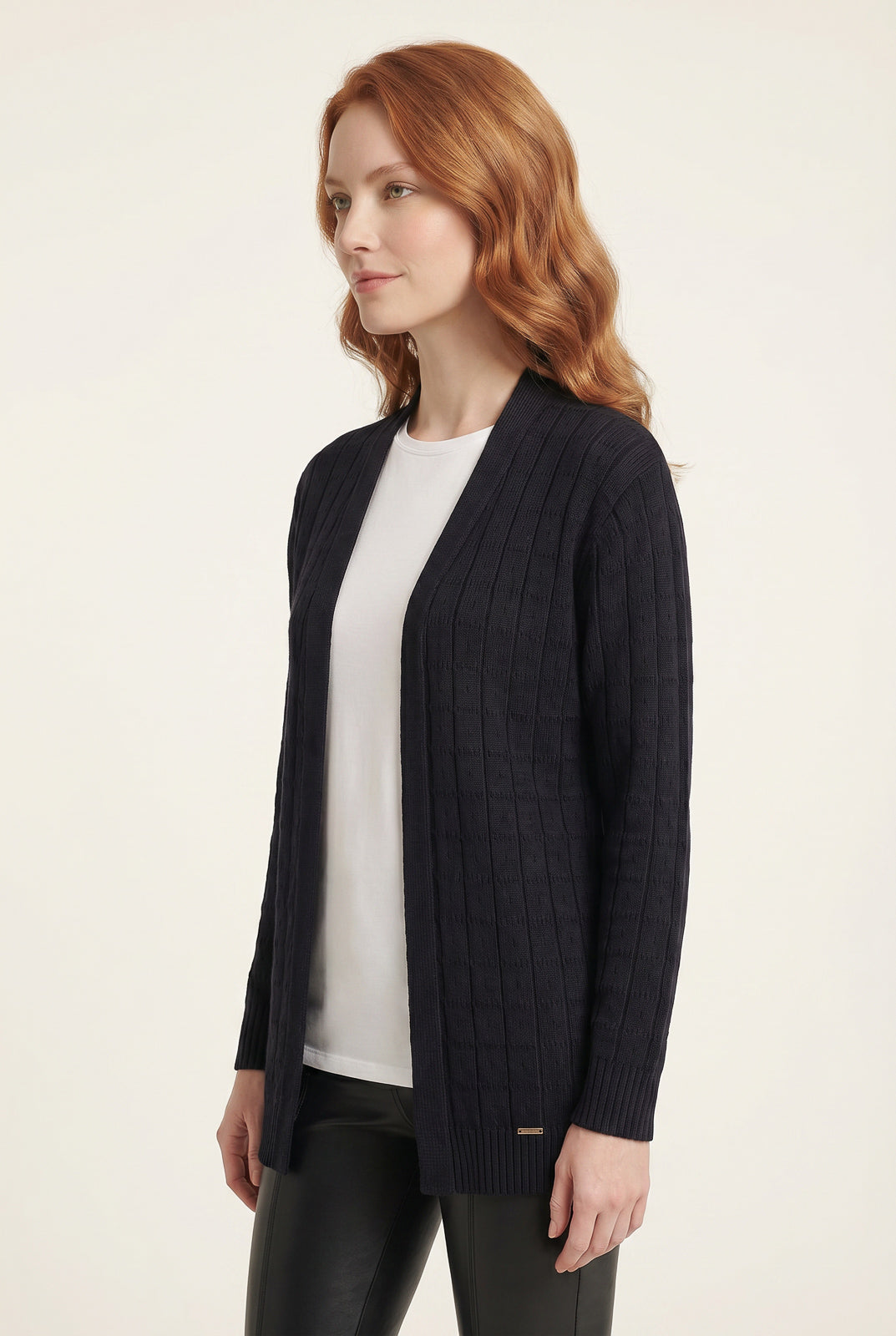 Cardigan alongado de tricô vazado 60011