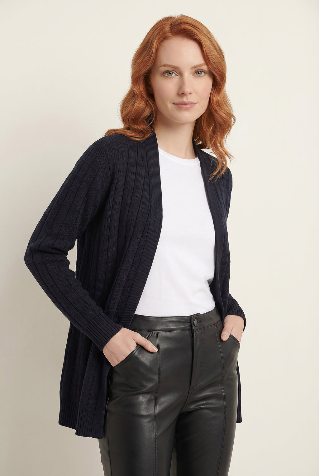 Cardigan alongado de tricô vazado 60011