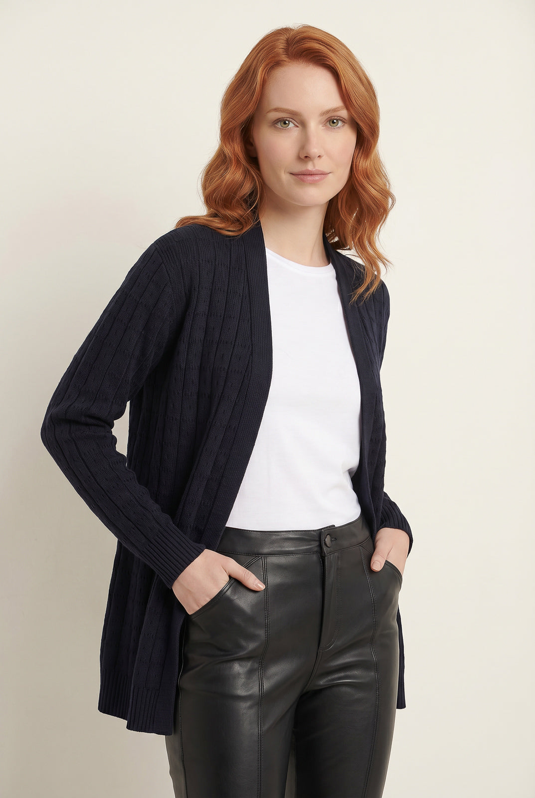 Cardigan alongado de tricô vazado 60011