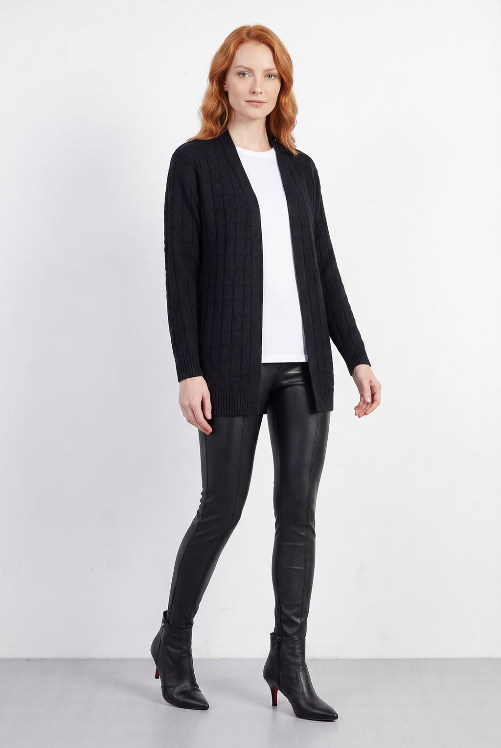 Cardigan alongado de tricô vazado 60011
