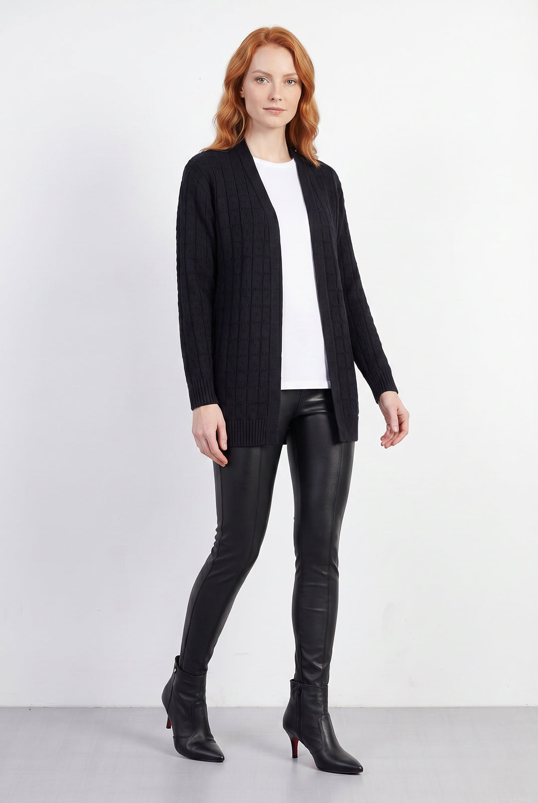 Cardigan alongado de tricô vazado 60011