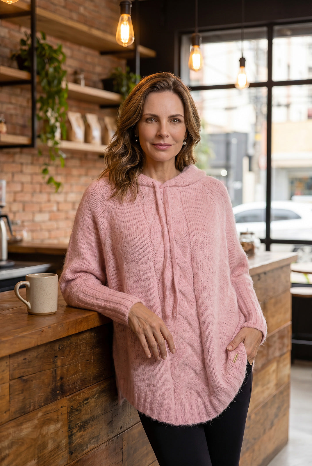 Poncho de tricô com capuz 60012