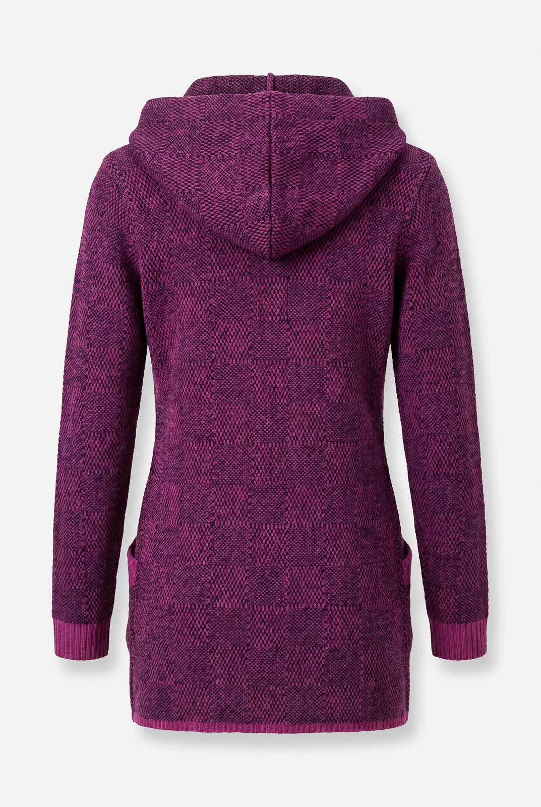 Cardigan de tricô alongado com bolsos e capuz 60015