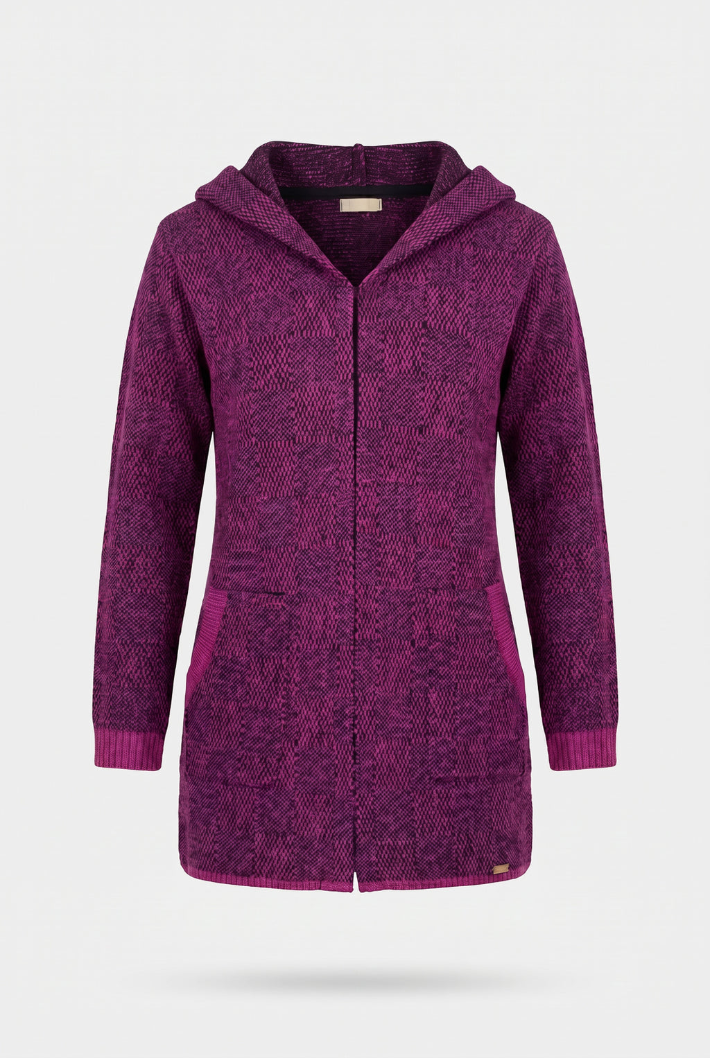 Cardigan de tricô alongado com bolsos e capuz 60015