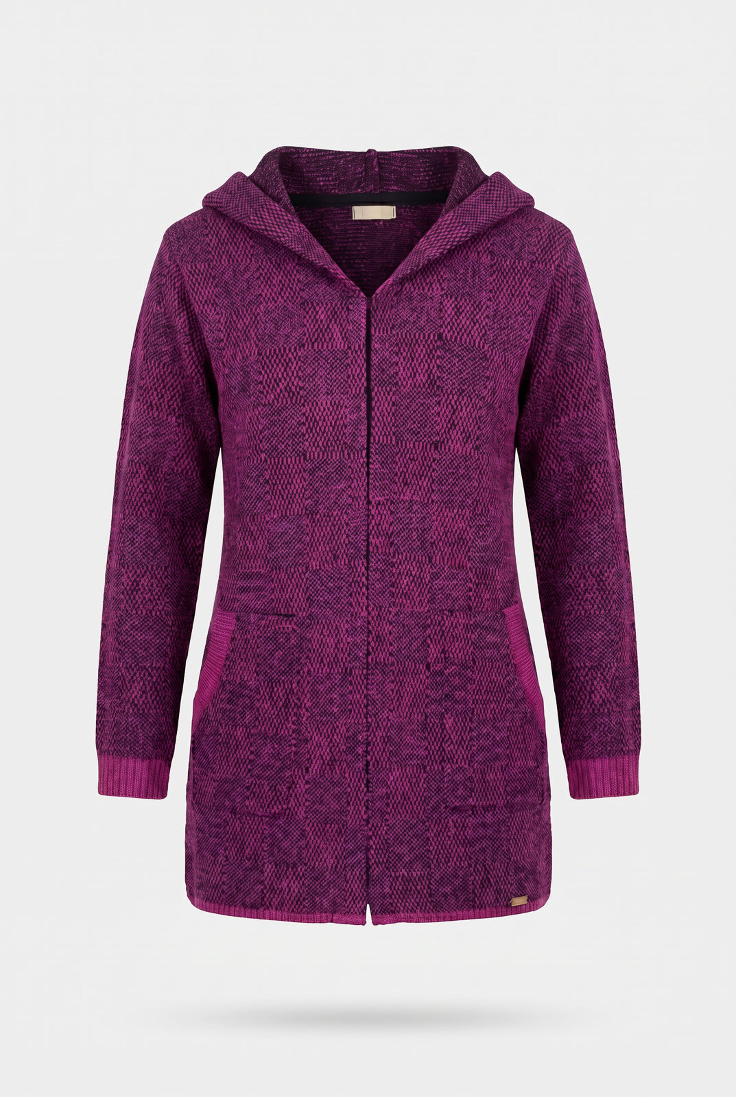 Cardigan de tricô alongado com bolsos e capuz 60015