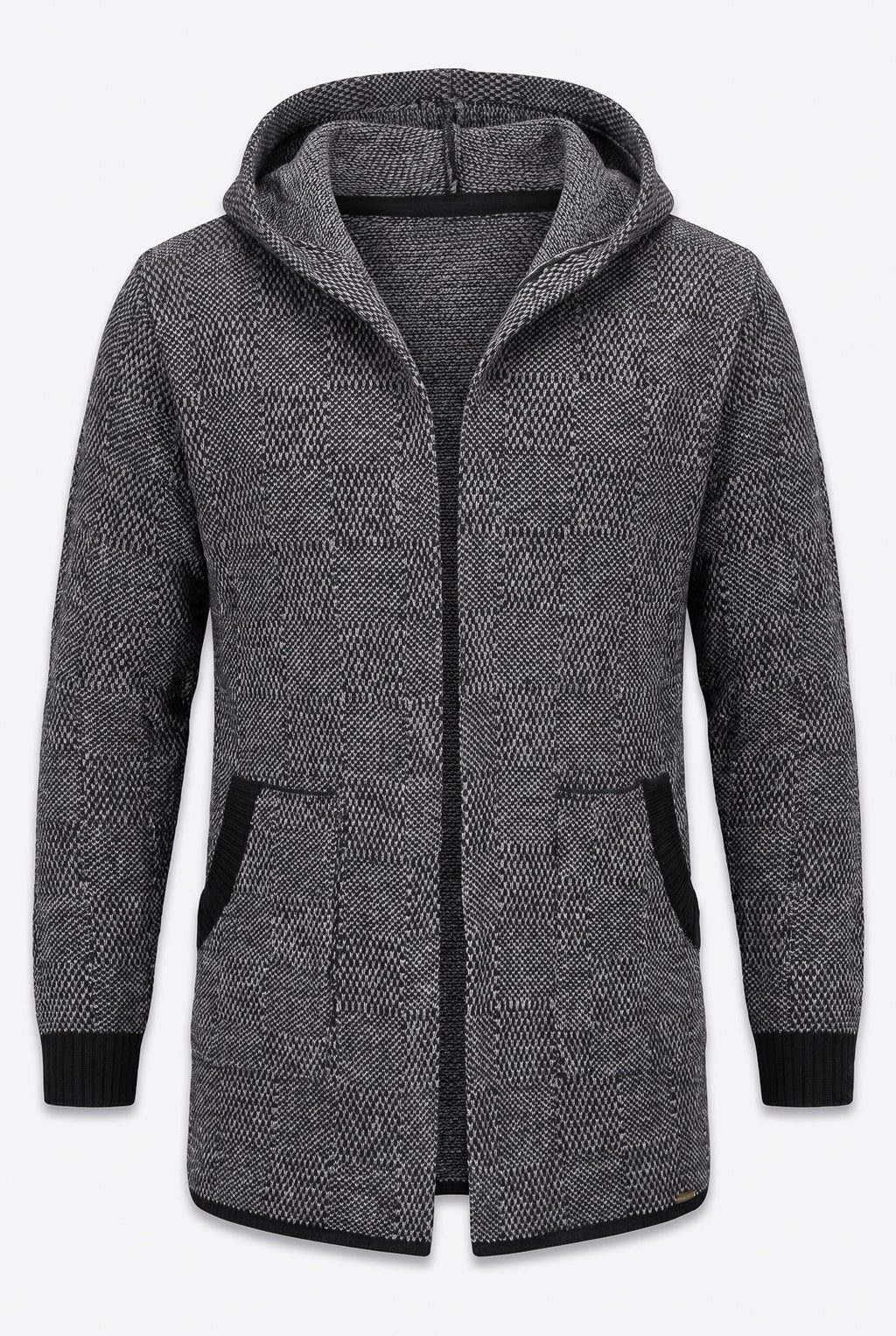 Cardigan de tricô alongado com bolsos e capuz 60015