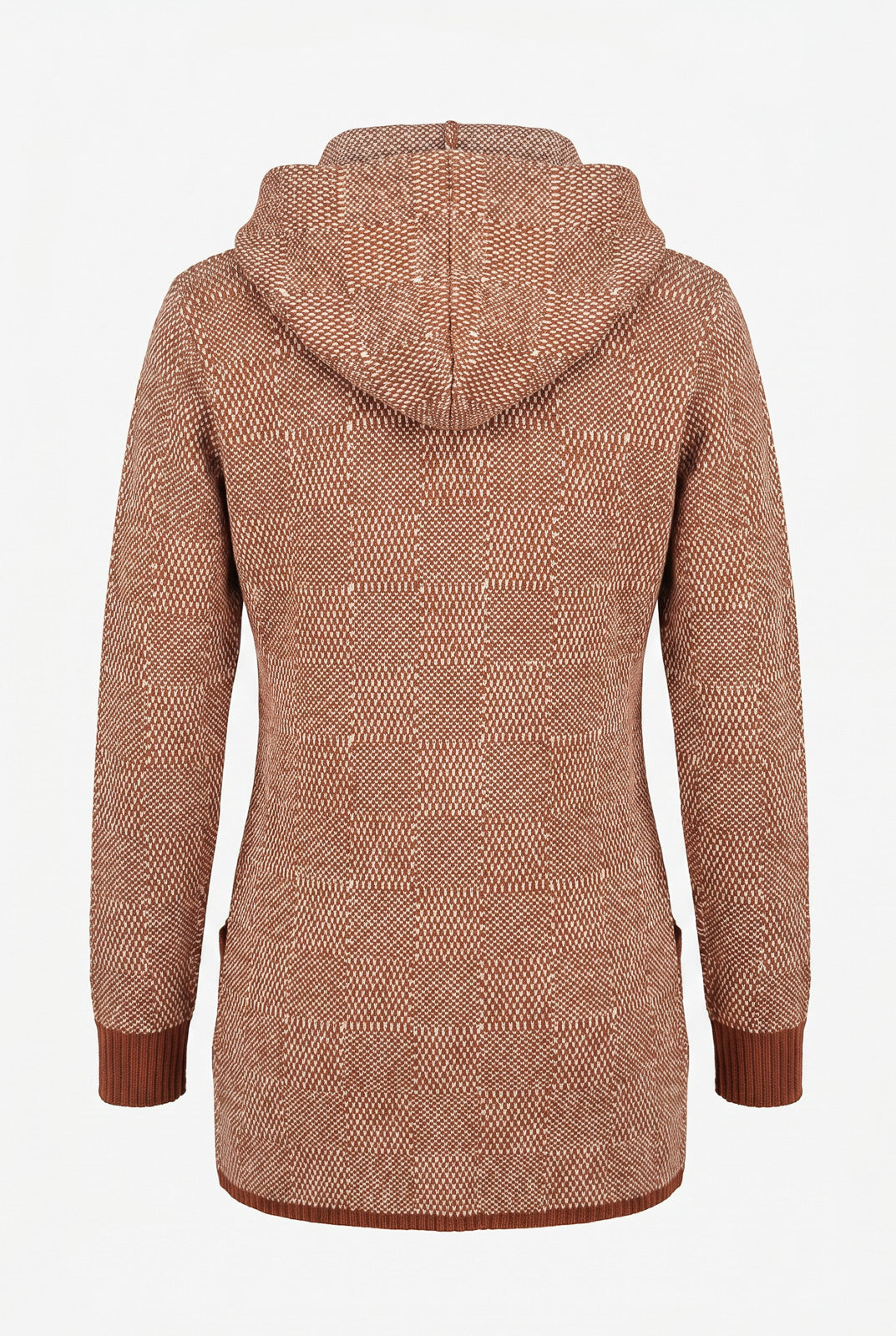 Cardigan de tricô alongado com bolsos e capuz 60015