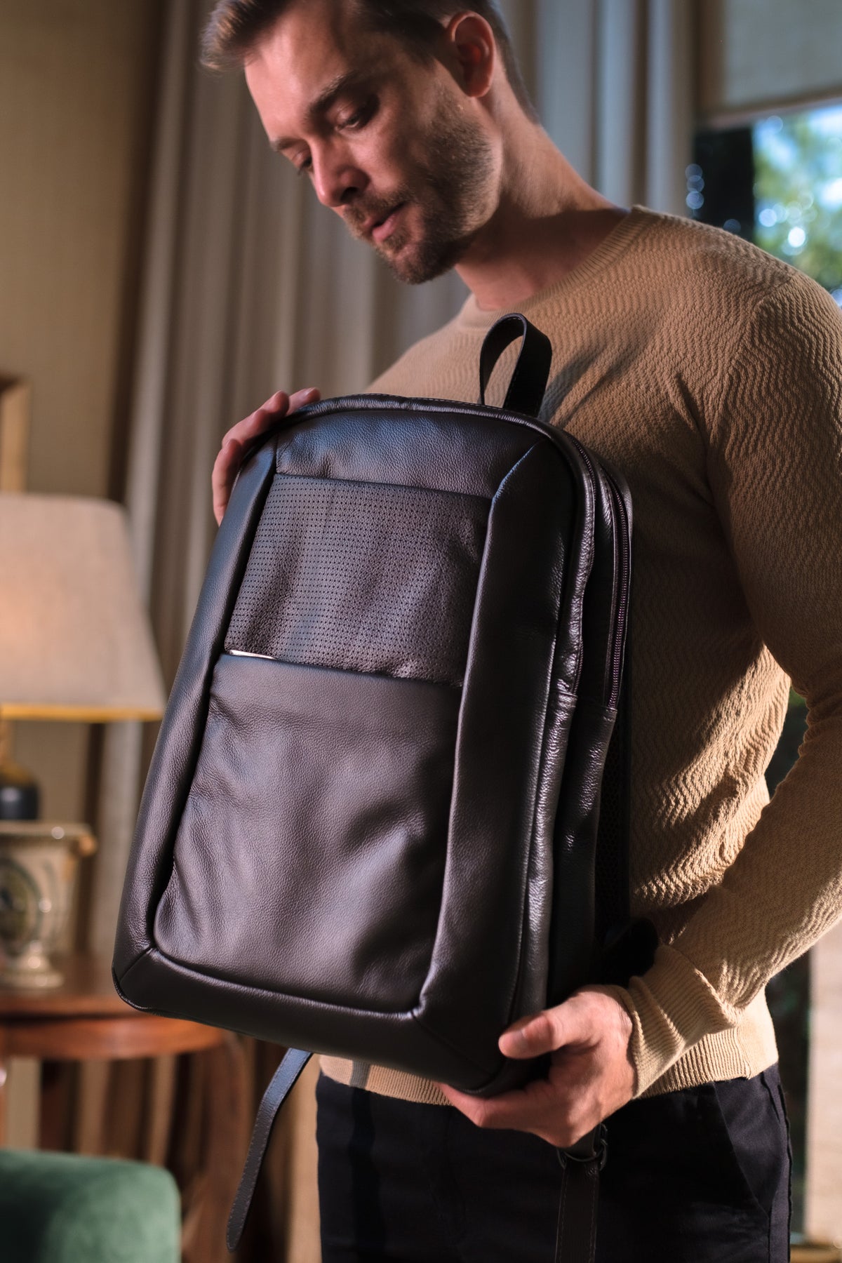 Mochila de couro grande slim Patrick
