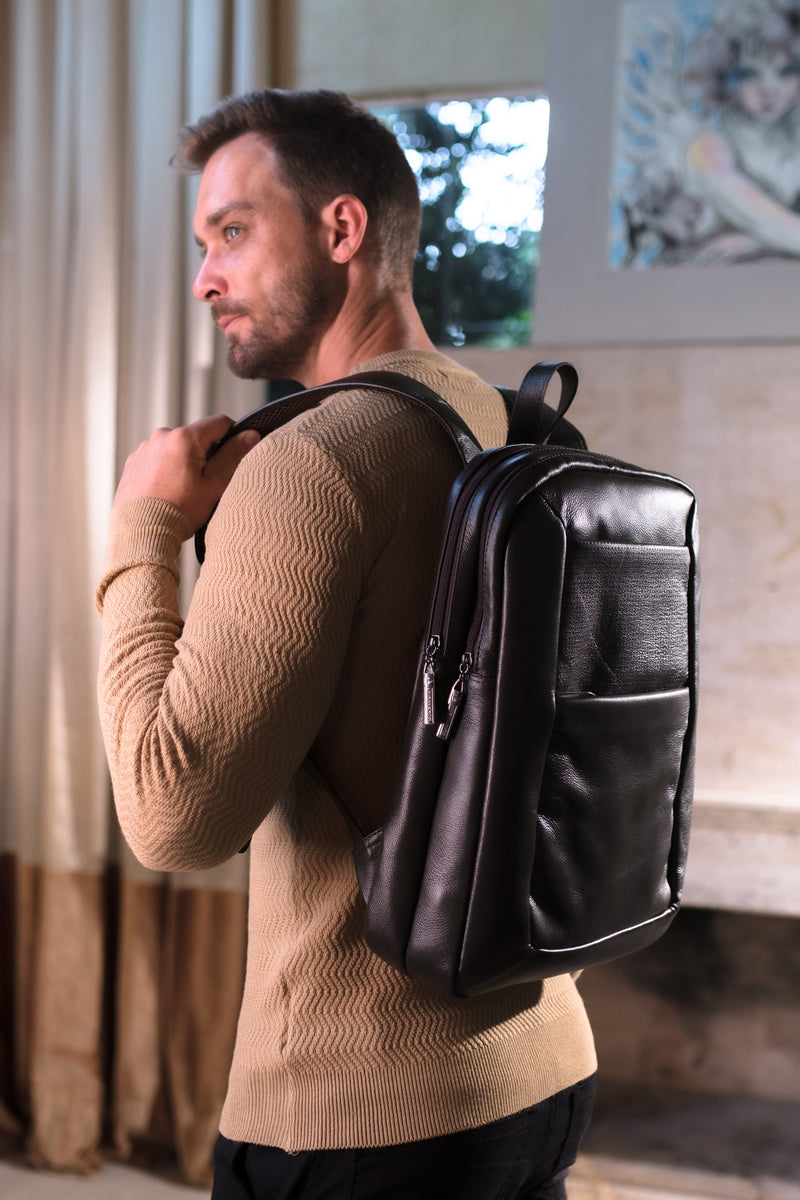Mochila de couro grande slim Patrick